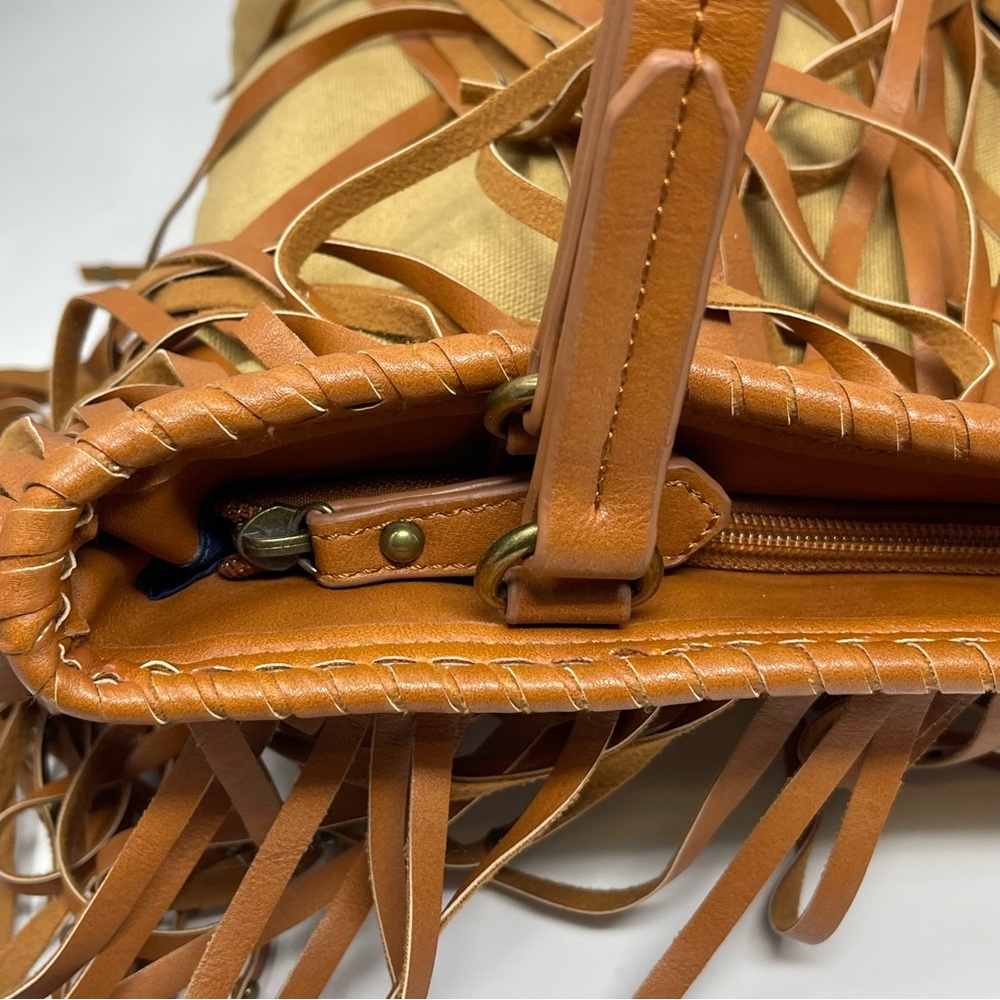 Charming Charlie Ryder Studded Fringe Purse Shoulder Bag Brown Canvas Boho - Picture 11 of 16